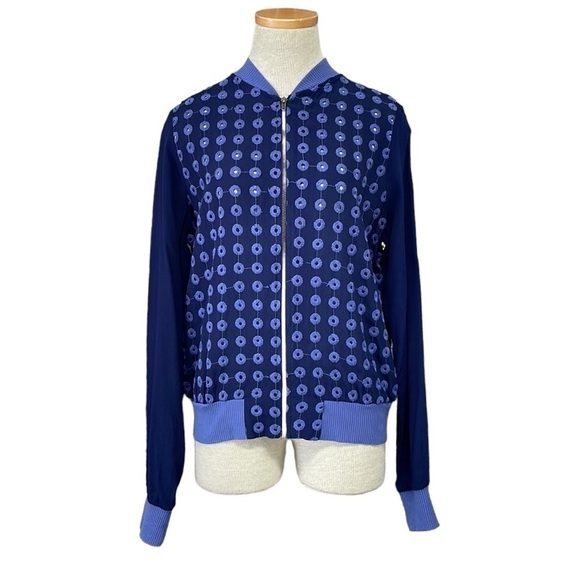 Anthropologie Amadi Jacket Bomber Jacket Crepe Embroidery Blue Size Medium - Picture 1 of 16